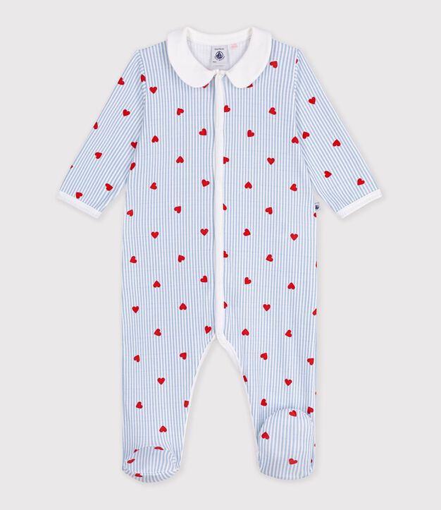 Pijama de algod&oacute;n con cuello y estampado de corazones para beb&eacute; blanco/multicolor