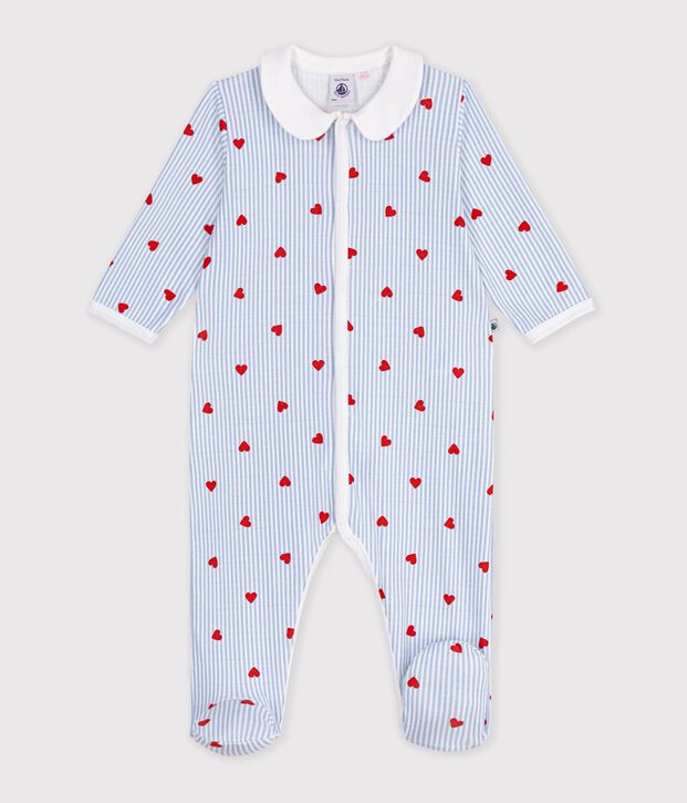 Pijama de algod&oacute;n con cuello y estampado de corazones para beb&eacute; blanco/multicolor
