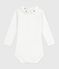 Body de algodón liso con cuello bordado para bebé blanco MARSHMALLOW