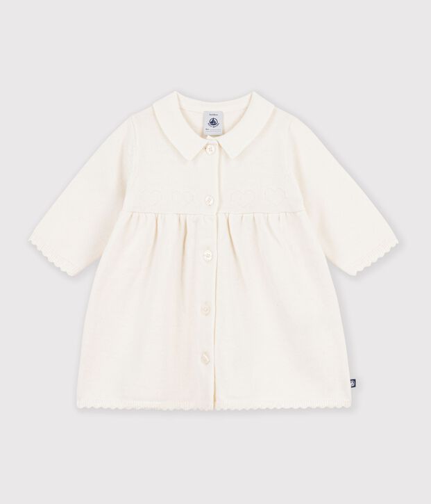 Vestido con cuello de punto tricotado liso para beb&eacute; blanco