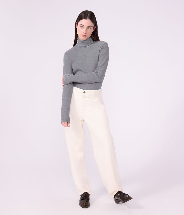 Camiseta Iconique de cuello vuelto de algod&oacute;n para mujer azul/blanco