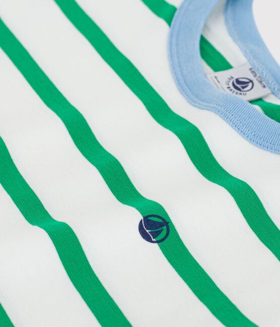 Camiseta infantil de manga corta de algodón a rayas blanco MARSHMALLOW/ PRADO