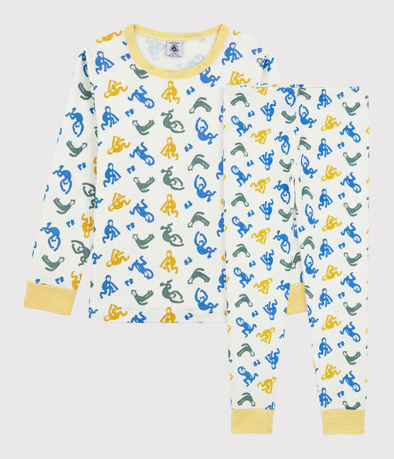 Pijama con monos fosforescentes de algodón de niño blanco MARSHMALLOW/blanco MULTICO