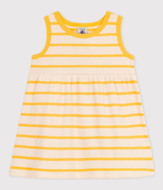 Vestido sin mangas de punto de canalé a rayas para bebé amarillo AVALANCHE/blanco DAISY