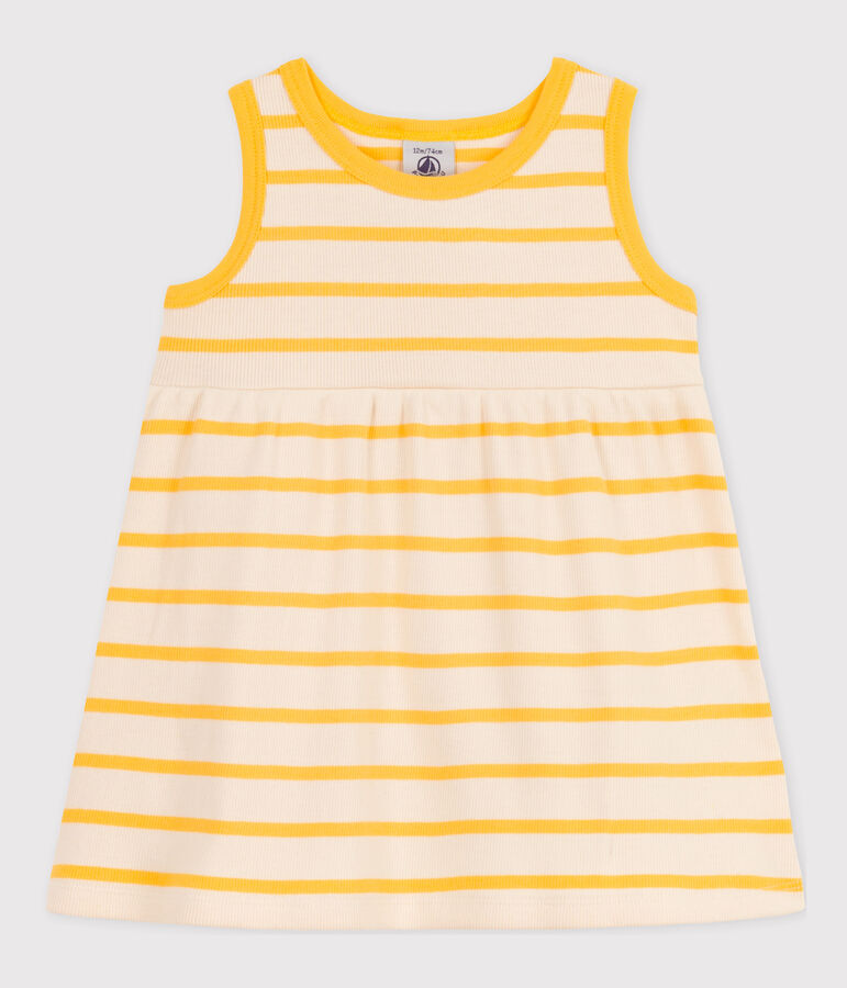 Vestido sin mangas de punto de canal&eacute; a rayas para beb&eacute; amarillo AVALANCHE/blanco DAISY