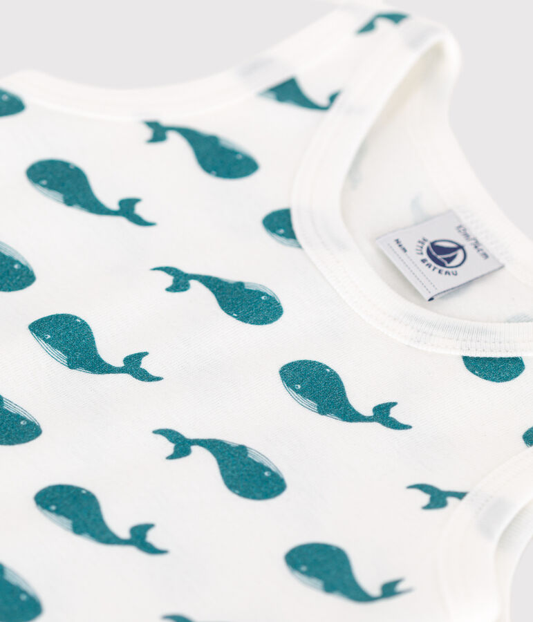 Mono corto de algod&oacute;n con ballenas para beb&eacute; blanco/verde