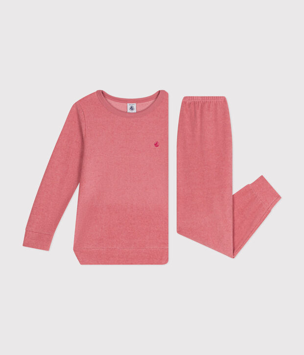 Pijama infantil liso de tejido de rizo cepillado rosa