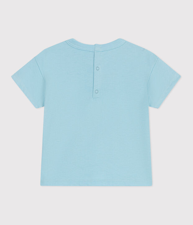 Camiseta lisa de manga corta de algod&oacute;n para beb&eacute; azul