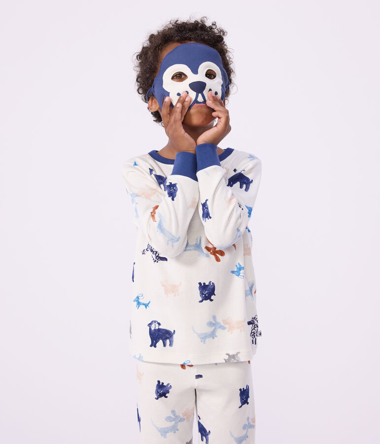 Pijama disfraz infantil de algod&oacute;n con estampado de perros blanco/multicolor