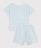 Pijama corto infantil de rizo de algod&oacute;n a rayas blanco/verde