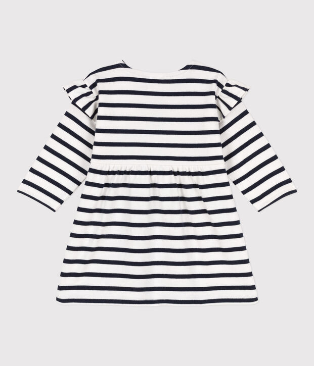 Vestido de manga larga de punto grueso con rayas marineras para beb&eacute; blanco/azul