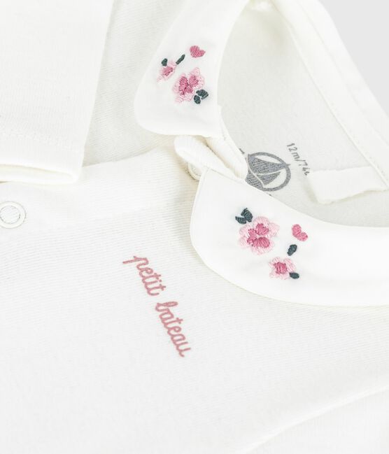 Body con cuello bordado y mensaje en el pecho para bebé blanco MARSHMALLOW/rosa CHARME