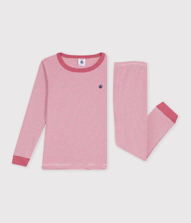 Pijama infantil muy ajustado de algod&oacute;n a rayas rosa/blanco