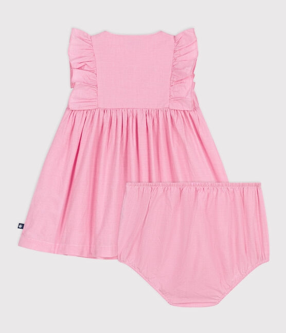 Vestido de algodón ligero sin mangas y pololo con estampado vichy para bebé blanco ECUME/ PETAL