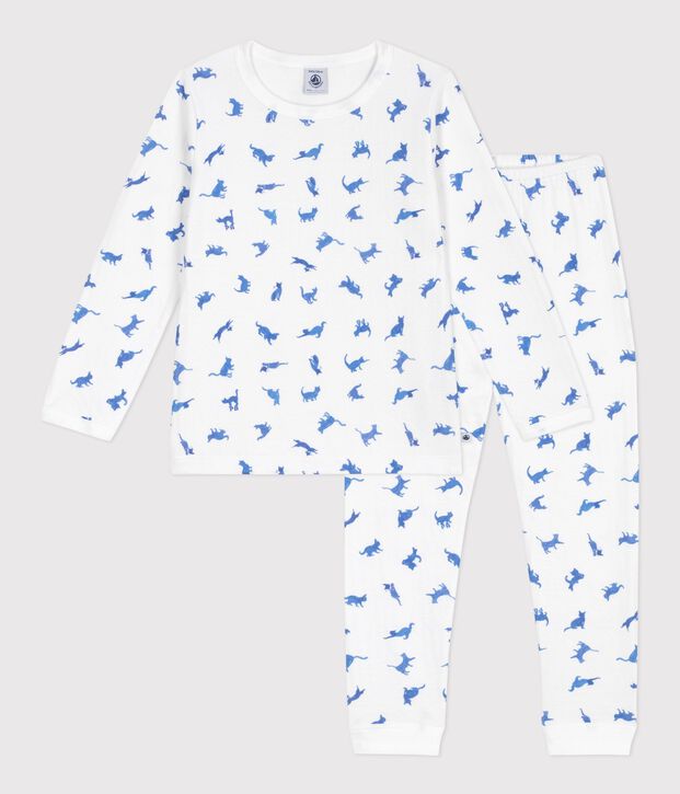 Pijama infantil de algod&oacute;n con estampado de gatos blanco/multicolor