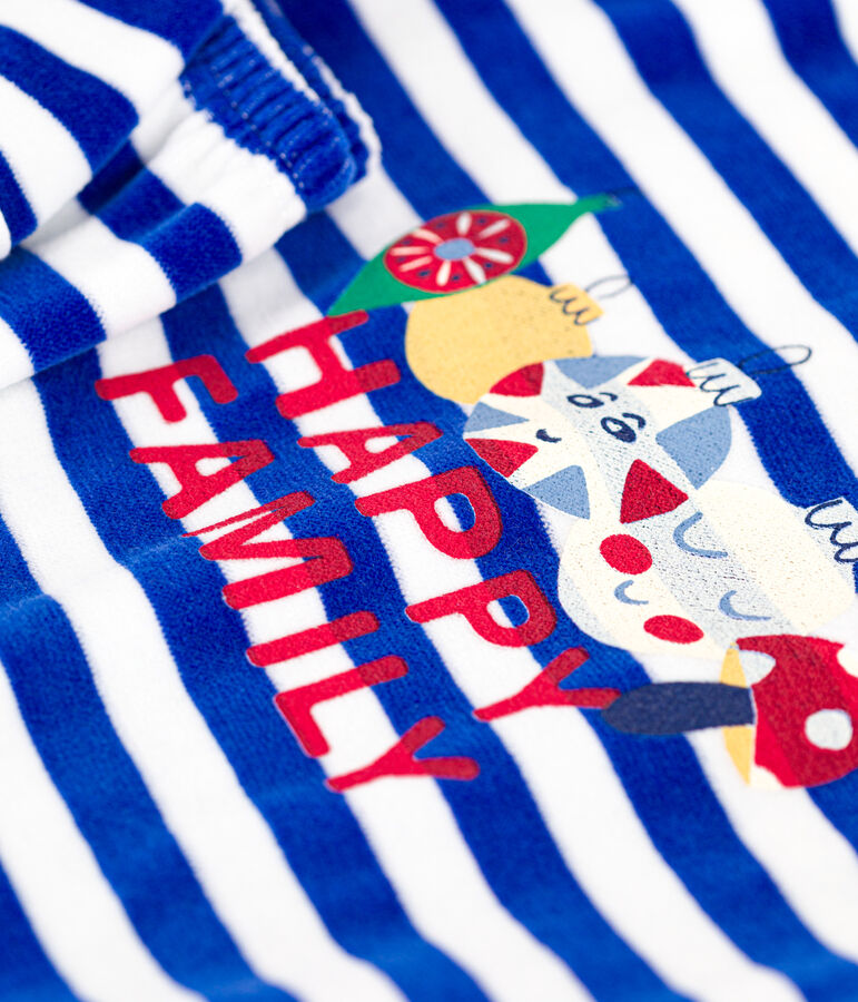 Pijama infantil de terciopelo a rayas azul CALVIN/ MARSHMALLOW