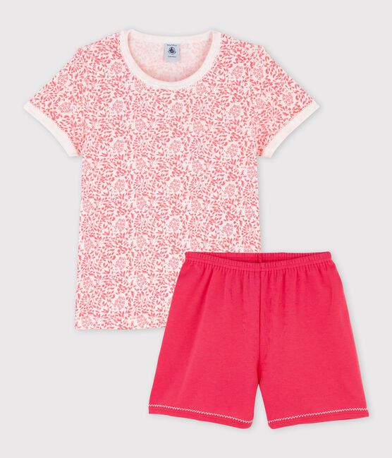 Pijama corto de algodón con estampado de flores de niña blanco MARSHMALLOW/rosa GRETEL