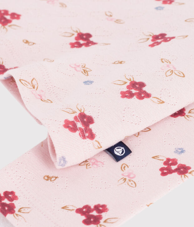 Camiseta infantil de cuello alto de algod&oacute;n estampado rosa/multicolor