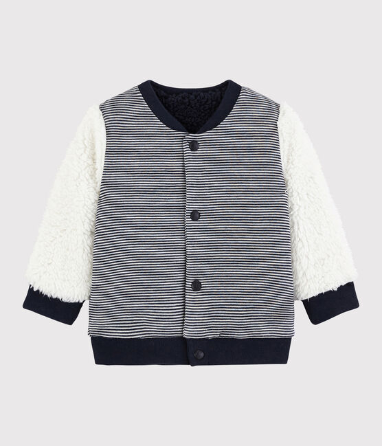 Cárdigan reversible para bebé niño azul SMOKING/blanco MARSHMALLOW