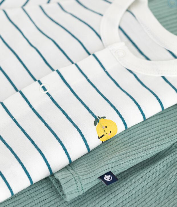 Conjunto de tres piezas de algod&oacute;n y camiseta a rayas con lim&oacute;n para reci&eacute;n nacido verde/multicolor