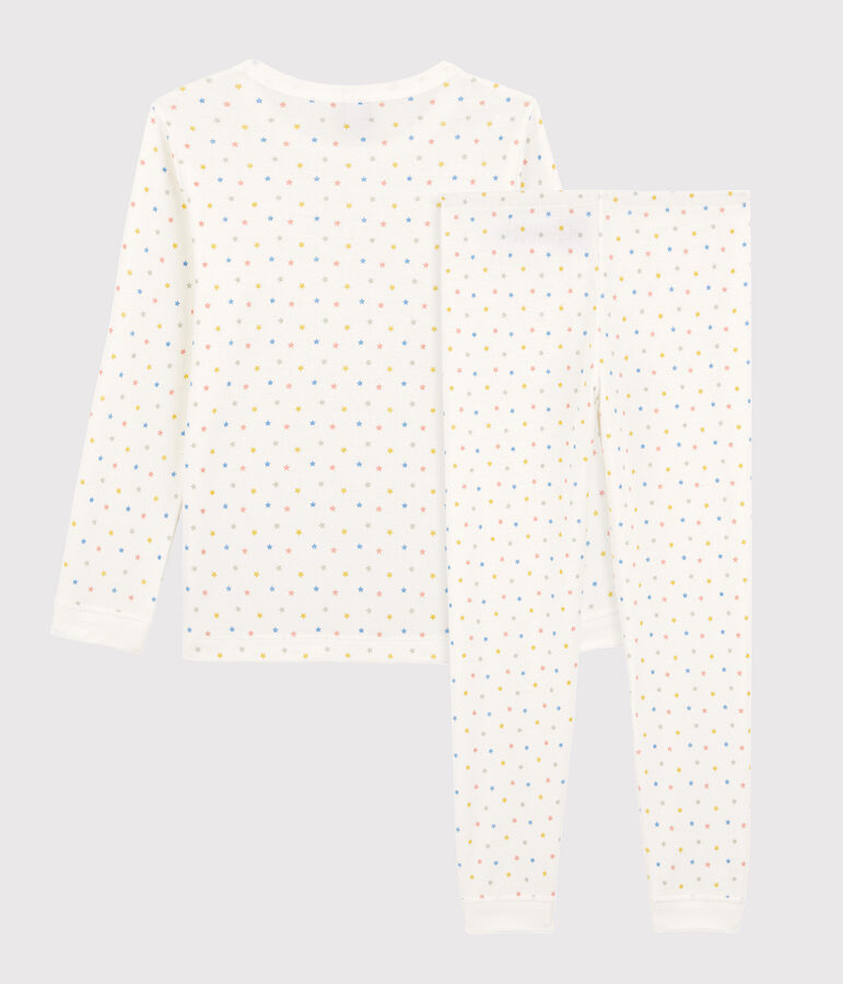 Pijama de algod&oacute;n org&aacute;nico con estrellas multicolores para ni&ntilde;o/ni&ntilde;a blanco/multicolor