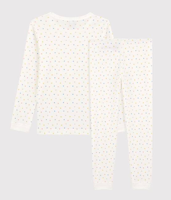 Pijama de algodón orgánico con estrellas multicolores para niño/niña blanco MARSHMALLOW/blanco MULTICO