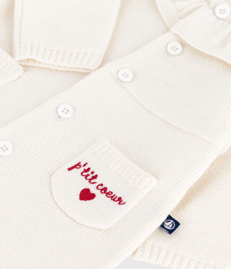 Pelele con cuello tricotado y bordado P'tit C&oelig;ur para beb&eacute; blanco