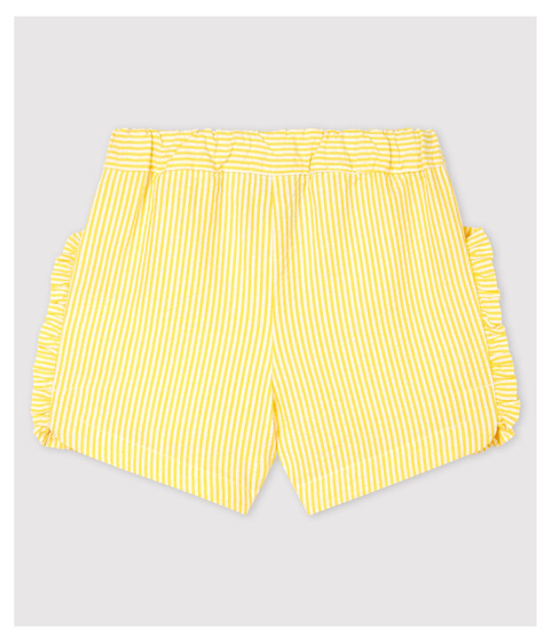 Pantal&oacute;n corto de milrayas de beb&eacute; ni&ntilde;a amarillo/blanco