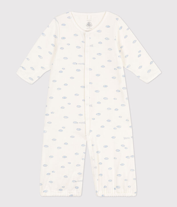 Mono saco de algod&oacute;n estampado blanco/azul