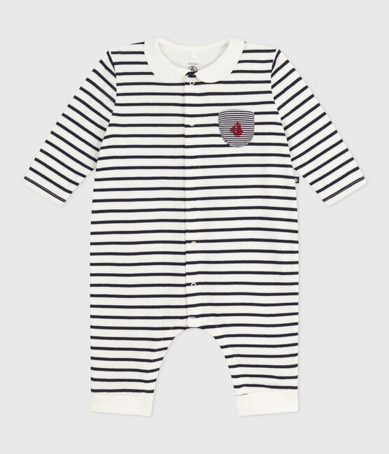 Mono a rayas marineras de algodón con cuello para bebé blanco MARSHMALLOW/azul SMOKING