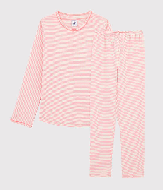 Pijama de punto de mil rayas para niña. rosa GRETEL/blanco MARSHMALLOW