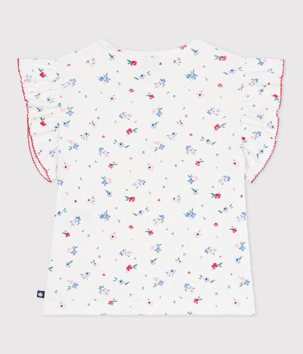Camiseta infantil de algod&oacute;n de manga corta con estampado de flores blanco/multicolor