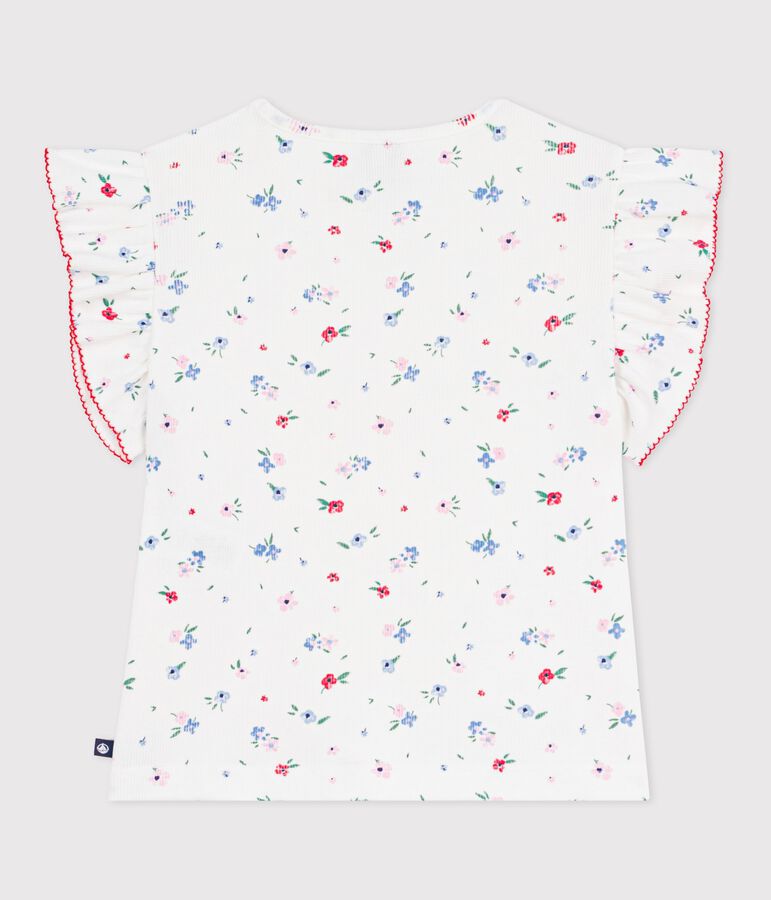 Camiseta infantil de algod&oacute;n de manga corta con estampado de flores blanco MARSHMALLOW/blanco MULTICO