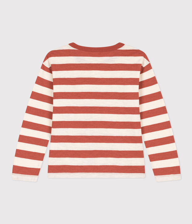 Camiseta de algod&oacute;n de manga larga de ni&ntilde;o marron/crudo