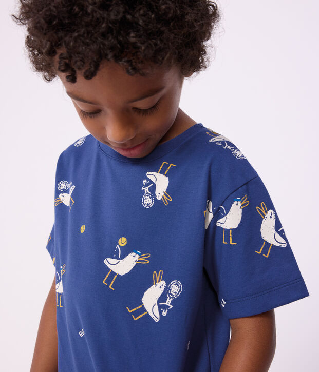 Camiseta infantil de manga corta de algod&oacute;n con estampado de gaviotas azul/multicolor