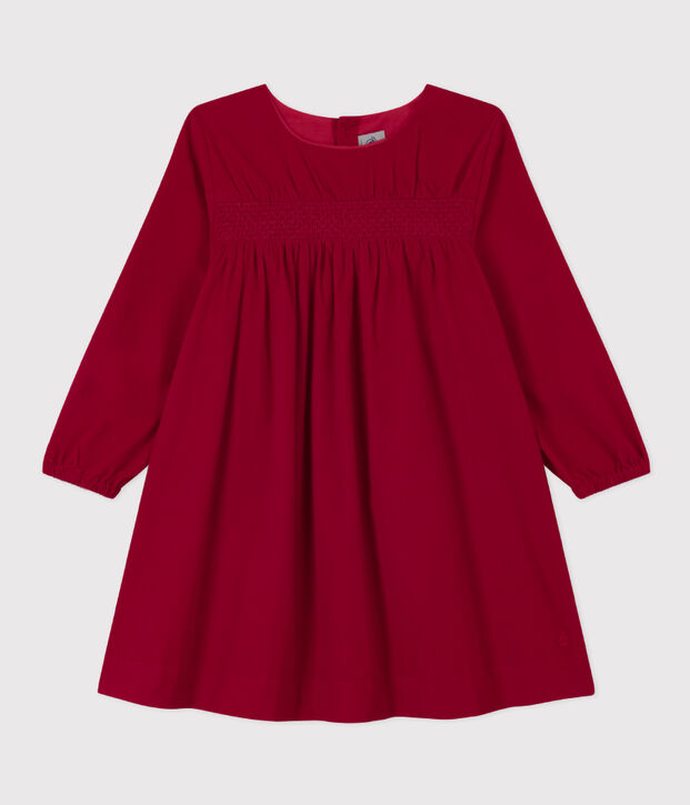 Vestido de manga larga de terciopelo liso de ni&ntilde;a rojo