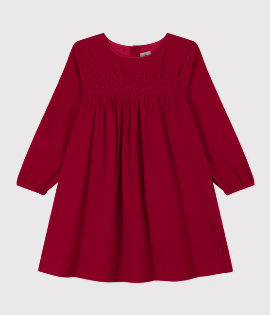 Vestido de manga larga de terciopelo liso de niña rojo CORRIDA