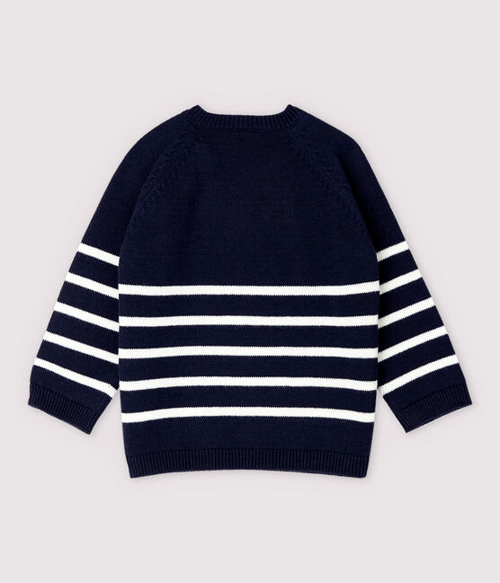 Jersey de punto de algodón/lino de bebé niño azul SMOKING/blanco MARSHMALLOW