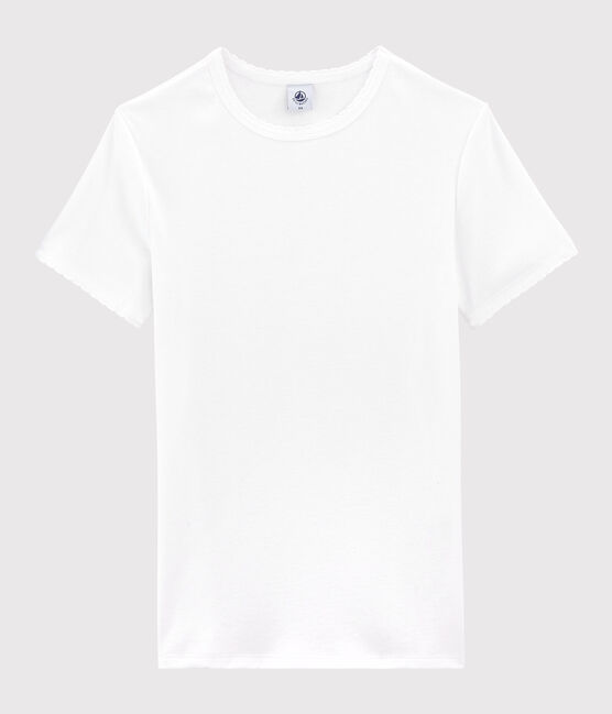 Camiseta de cuello redondo emblemática de algodón de mujer blanco ECUME