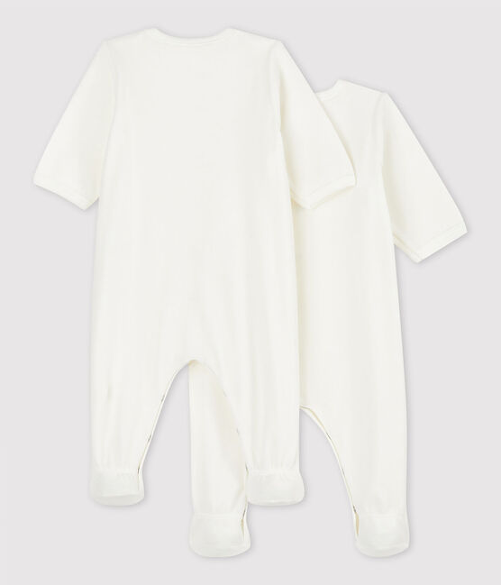 Lote de 2 pijamas enterizos blancos de bebé de terciopelo de algodón ecológico variante 1