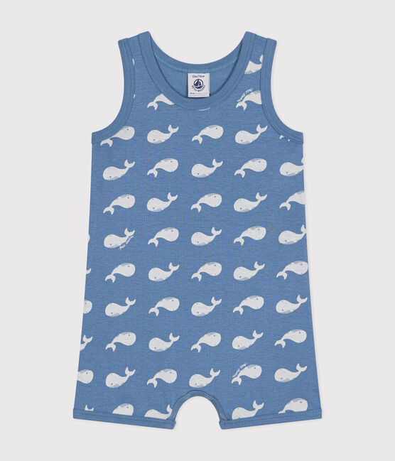 Mono corto de algodón con estampado de ballena para bebé azul BEACH/ MARSHMALLOW