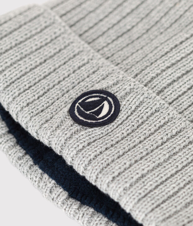 Gorro infantil de punto tricotado con forro polar gris