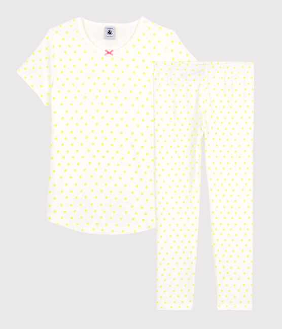 Pijama de lunares amarillos de algodón de niña blanco MARSHMALLOW/ SUNNY