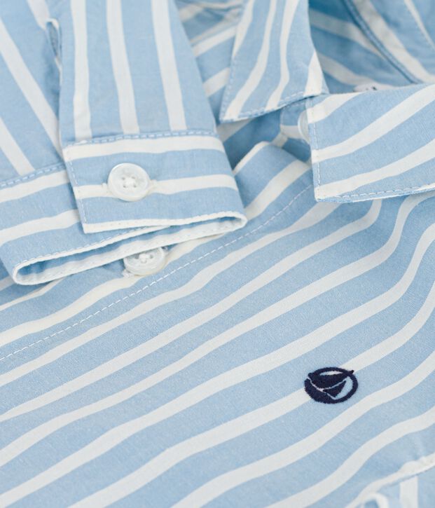 Camisa a rayas de algod&oacute;n de manga larga para beb&eacute; azul/blanco