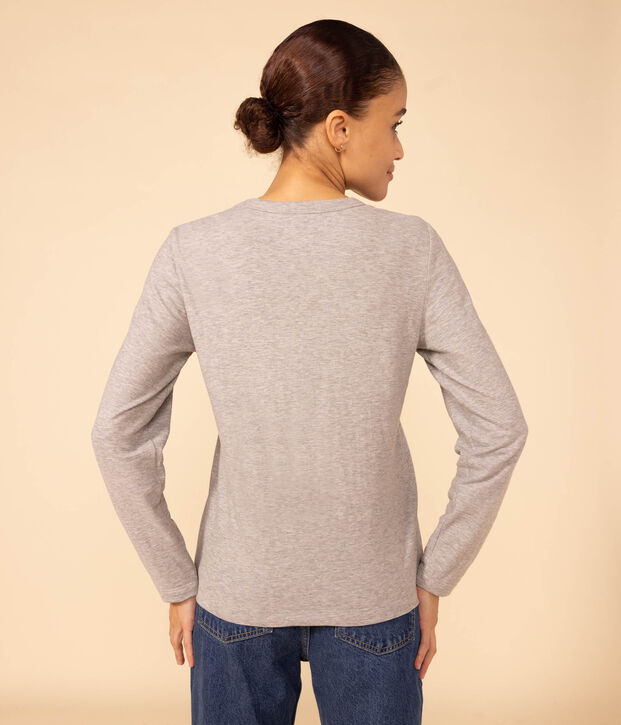Camiseta LA RECTA de algod&oacute;n con cuello redondo para mujer gris