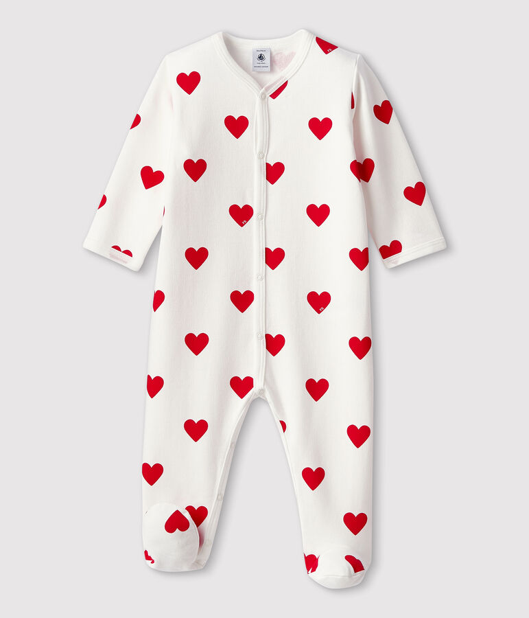Pijama de felpa con corazones rojos para beb&eacute; blanco/rojo