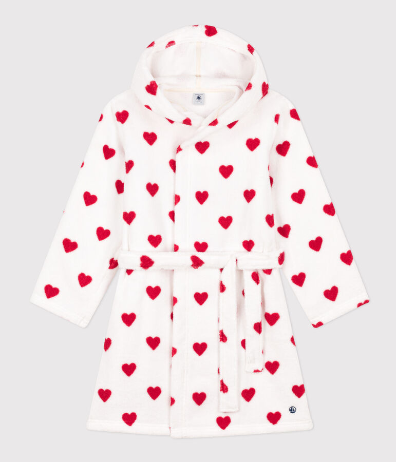 Albornoz de rizo con coraz&oacute;n para ni&ntilde;o/ni&ntilde;a blanco/rojo