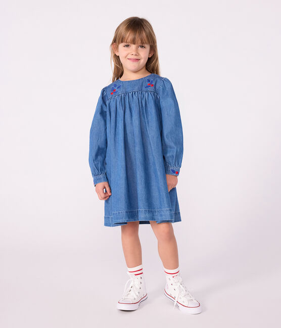 Vestido infantil de manga larga de tejido denim azul DENIM CLAIR