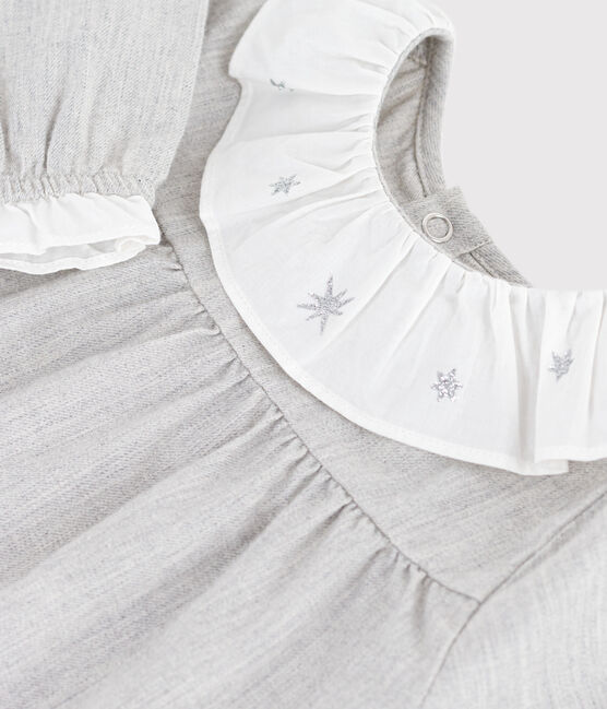 Vestido liso de franela de manga larga con cuello para bebé gris FUMEE CHINE