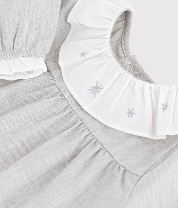 Vestido liso de franela de manga larga con cuello para beb&eacute; FUMEE CHINE
